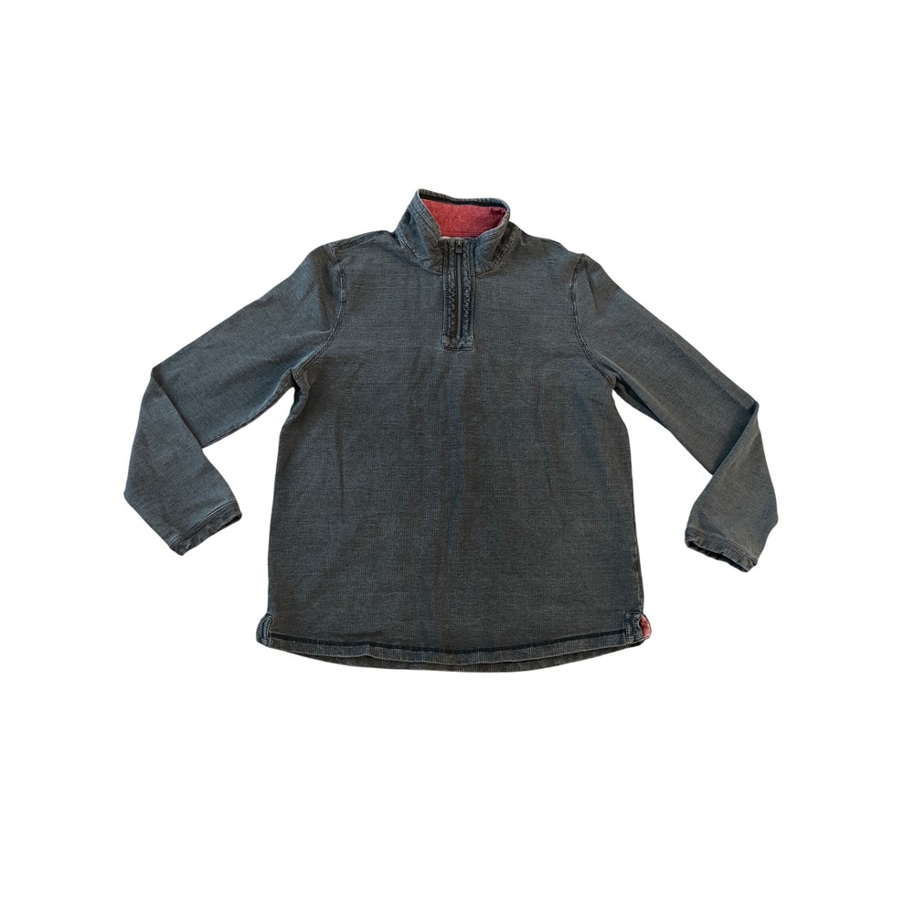 Carbon 2 Cobalt Mens Charcoal Gray Waffle Knit Quarter Zip Pullover Large